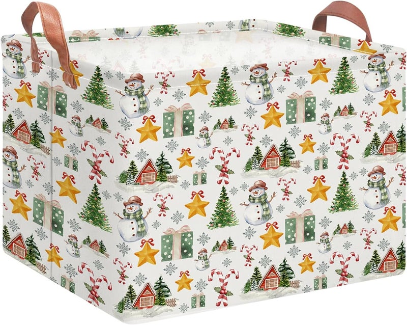 NTAOHAMPER Rectangular Storage Basket Empty,Storage Bin with Handles,Room Decor,Gift Basket,Book Box(Watercolor Christmas) - Image 1